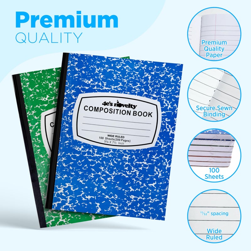 4E's Novelty Wide Ruled Composition Notebooks - Pack of 6- Hard Cover 100 Sheets 9.75" x 7.5" - Red Blue Green Cute Marble Colors, Bulk Compositon Book Wide Ruling, Back to School Supplies - Image 5